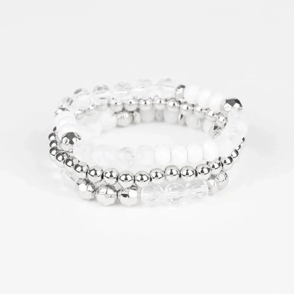 Paparazzi Jewelry Accessories - Sugary Shimmer - White Bracelet - Vintage - Picture 2 of 4